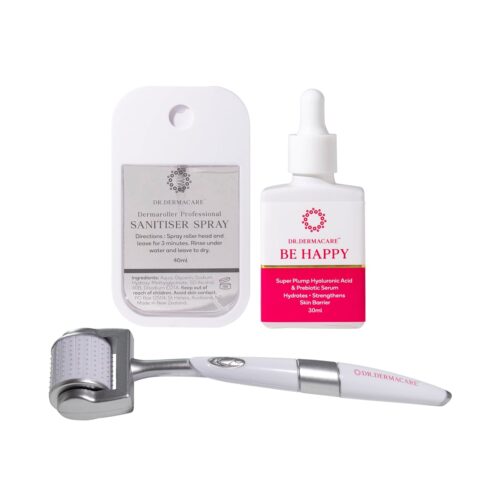 Derma Roller and Be Happy Hyaluronic acid serum and sanitiser